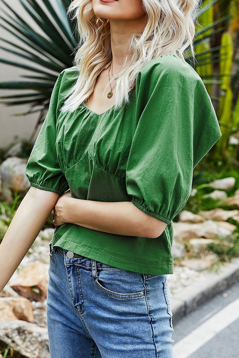 CWTTS1411_SUMMER BACKLESS SWEET SHORT V-NECK T-SHIRT