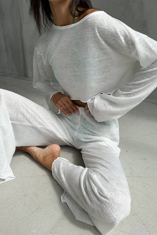 CWSPJ0405_KNITTED ROUND NECK PAJAMAS TWO-PIECE SET