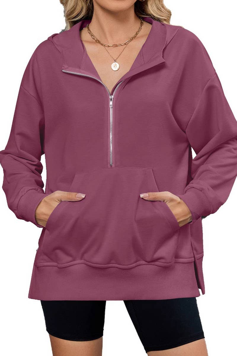 CWTTL00998_HOODED LOOSE FIT ZIPPER POCKET SWEATSHIRT