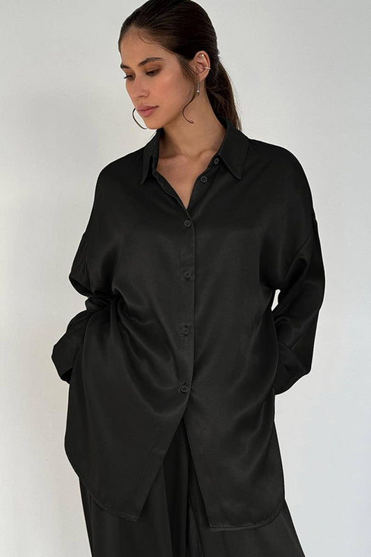 CWSPJ0242_SATIN LONG-SLEEVED TROUSERS PAJAMAS HOME CLOTHES