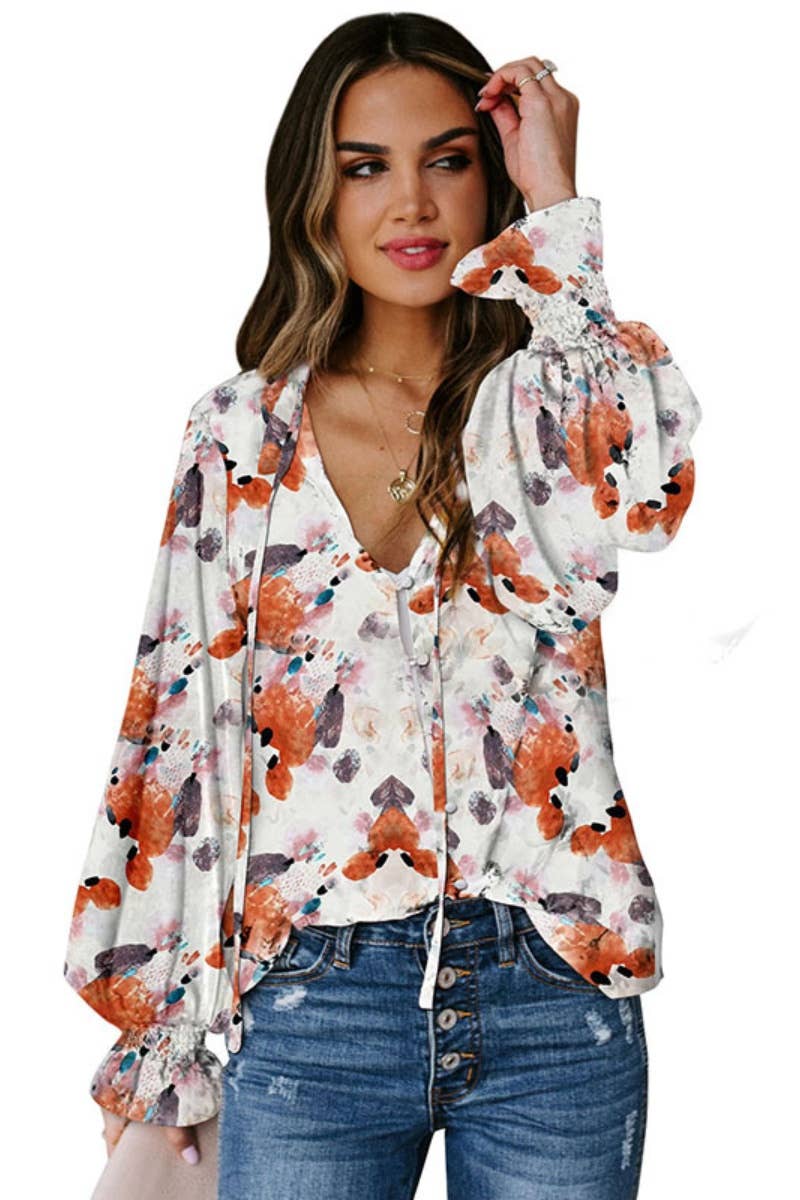 CWTBLL1151_FLORAL CHIFFON LONG SLEEVE V-NECK SHIRT TOP
