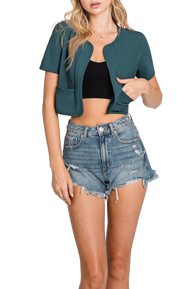 CWOBL092_Short Sleeve  Bolero Open Front Cardigan