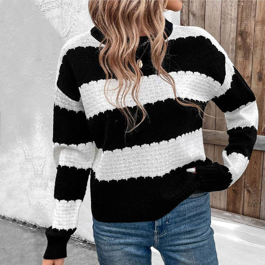 CREW-NECK BLACK AND WHITE STRIPED SWEATER