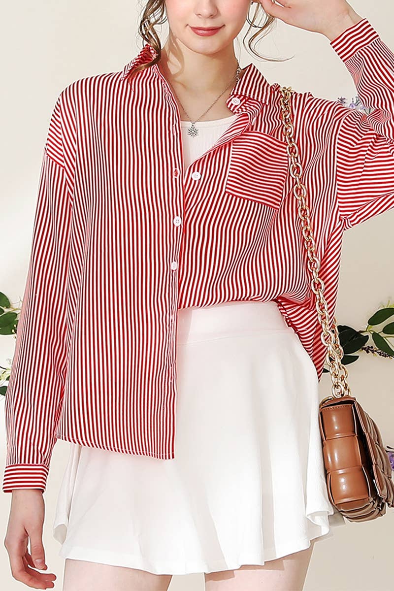 CWTSTL450_VERTICAL STRIPE BUTTON DOWN ONE POCKET SHIRTS