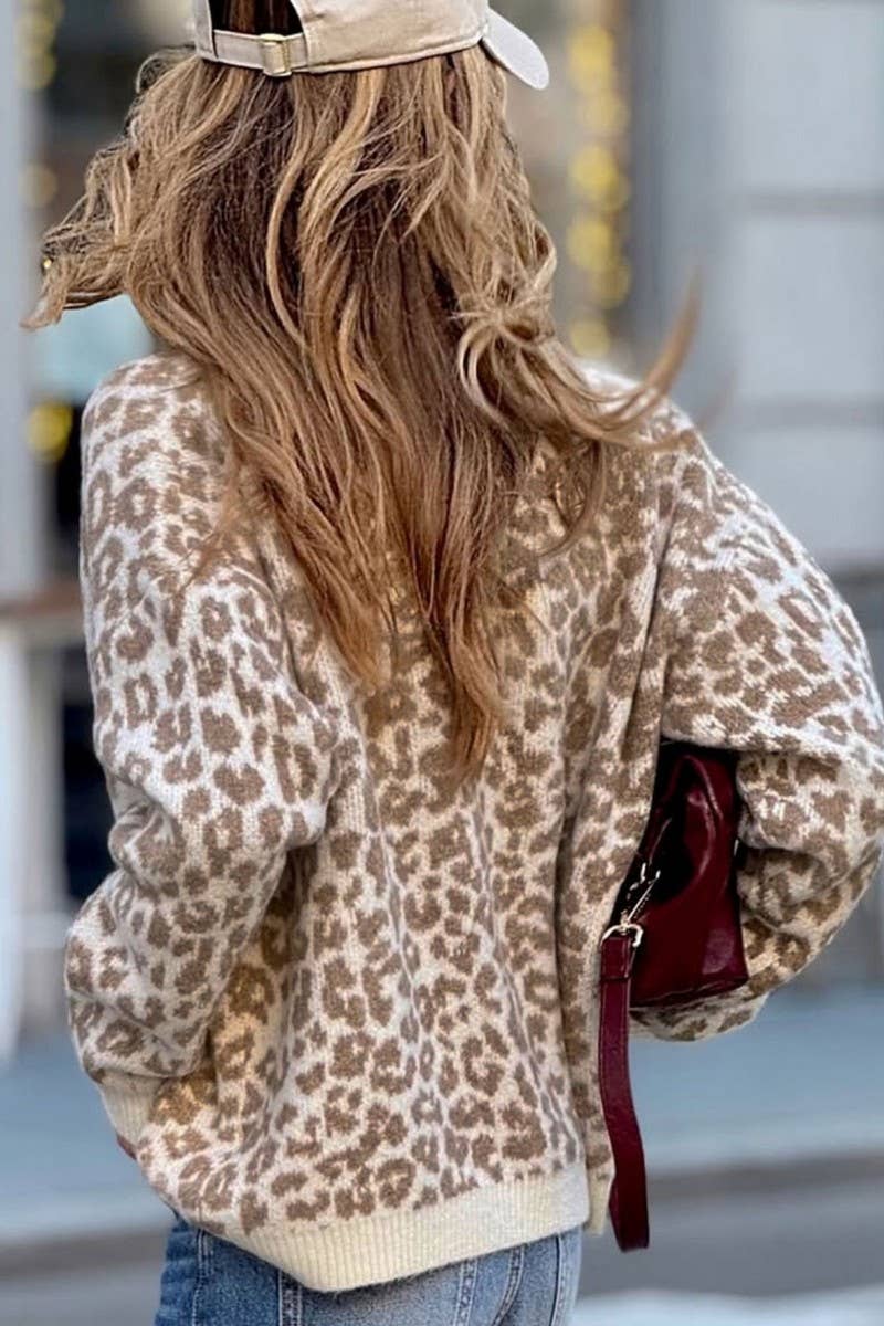 CWOCAL00700_LOOSE LEOPARD PRINT CREWNECK KNIT CARDIGAN
