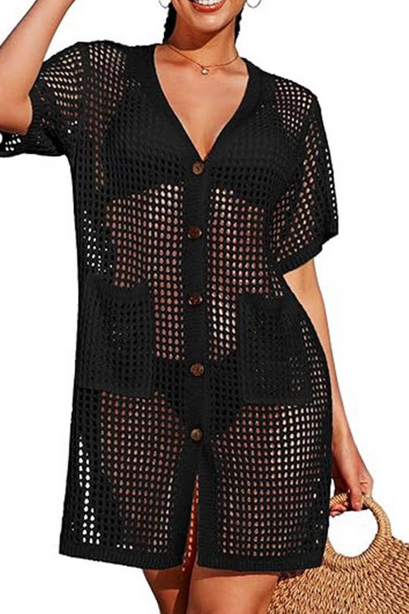 CWTBLS1641_HOLIDAY HOLLOW KNIT SHORT SLEEVE BEACH COVER UP