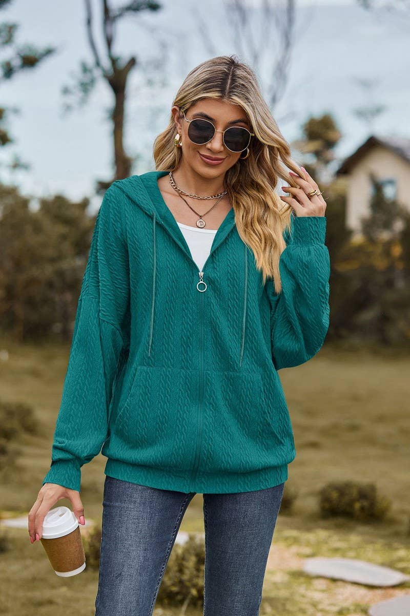 CWOHOL0476_ Casual Zip-Up Open Front Hoodie Cardigan Top