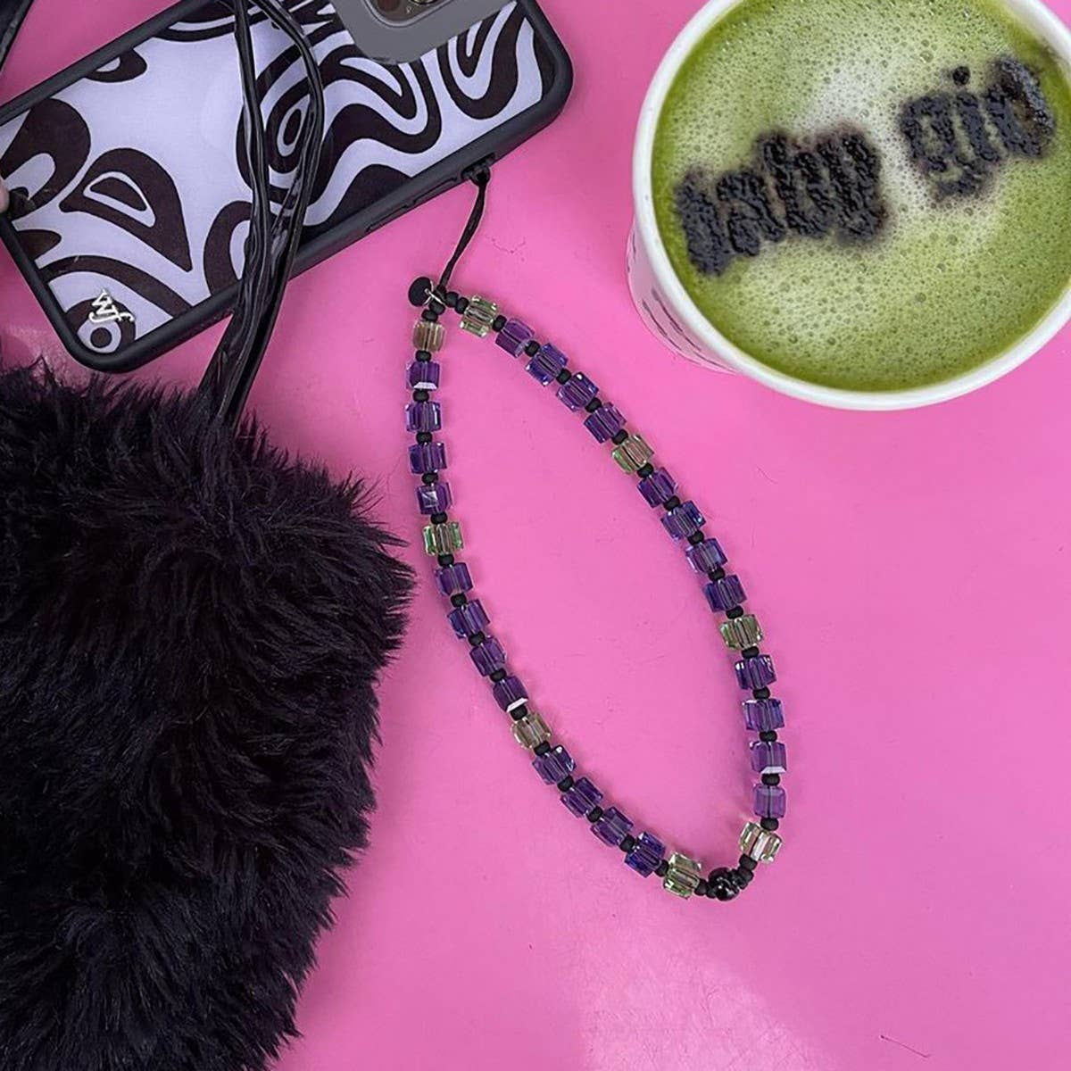 CWMM8721_BOHEMIAN LOOP COLORFUL SQUARE MOBILE PHONE CHAIN