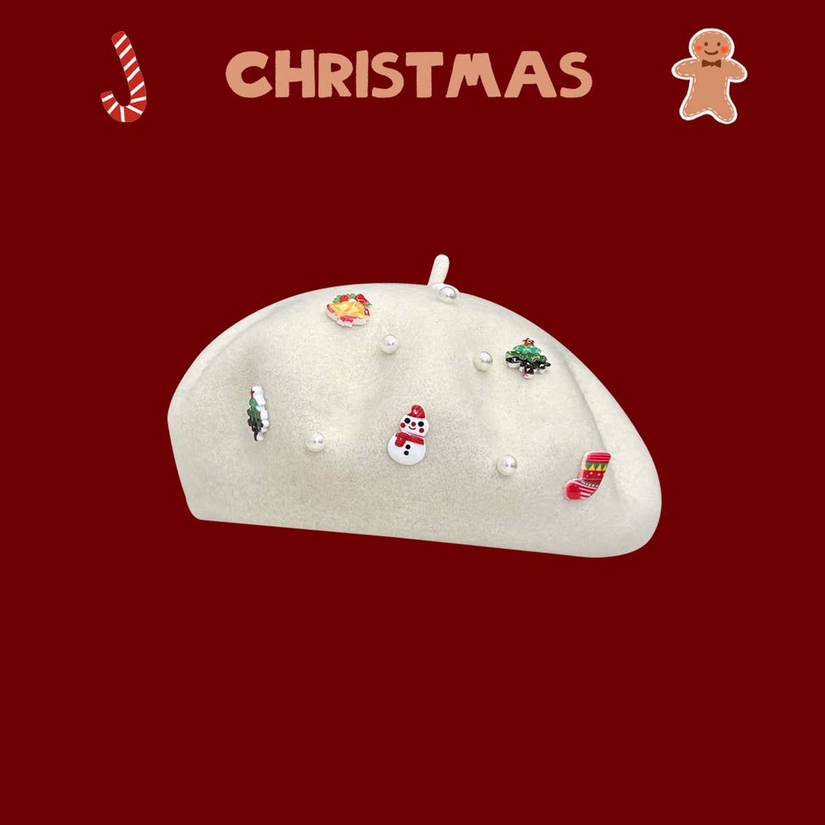 CWAH04563_KIDS CHRISTMAS RED BERET WINTER SNOWMAN HAT