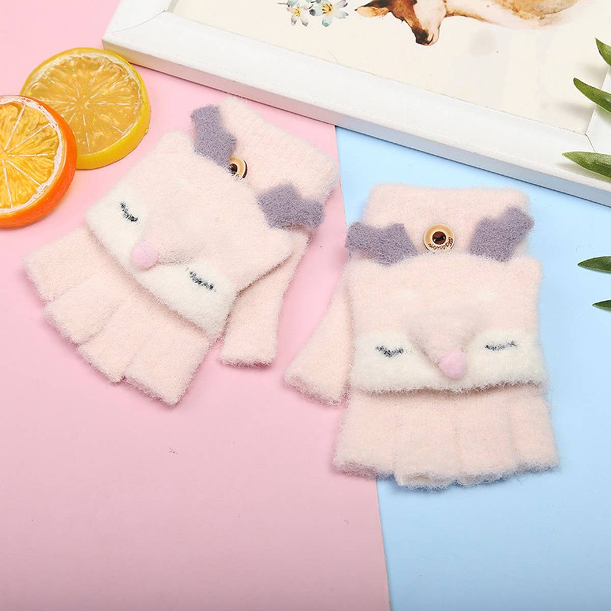 CWAG00564_KIDS WINTER KNIT FOX FINGER FLIP GLOVES