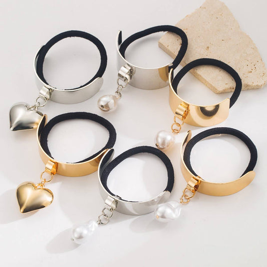 Gold Waterdrop Heart Pendant Elastic Hair Tie