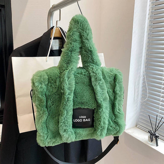 Faux Rabbit Fur Tote Bag Women Large Handbag_CUAB00552