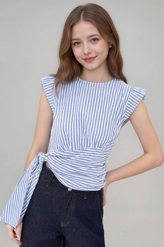 CWTBLSL0995_STRIPED SLEEVELESS SLIM FIT WAIST-LENGTH TOP