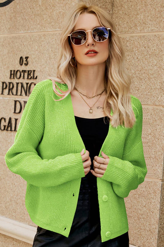 CWOSWL6802_VERSATILE LONG-SLEEVED KNITTED V-NECK SWEATER JAC