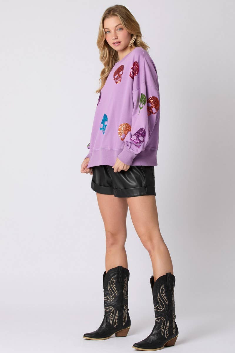 CWTBLL01228_HALLOWEEN SKULL SEQUINED SWEATSHIRT