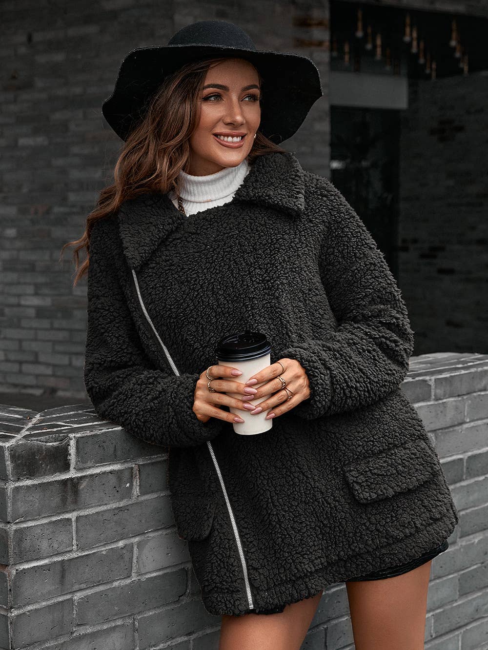 BUBBLY ZIPPER FUR COAT LAPEL WOOL TRENCH COAT