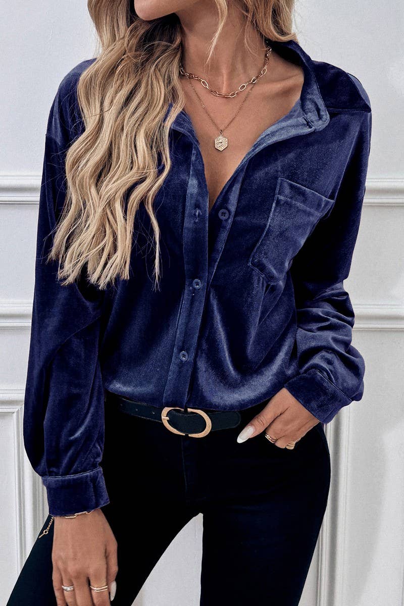 CWTBLL3702_AUTUMN CASUAL SOLID COLOR SINGLE BREASTED SHIRT