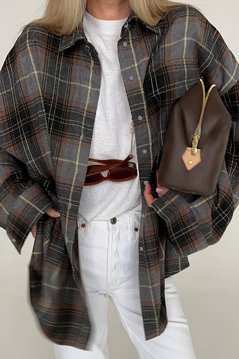 CWTBLL00566_CASUAL LOOSE PLAID LONG-SLEEVED SHIRT TOP JACKET