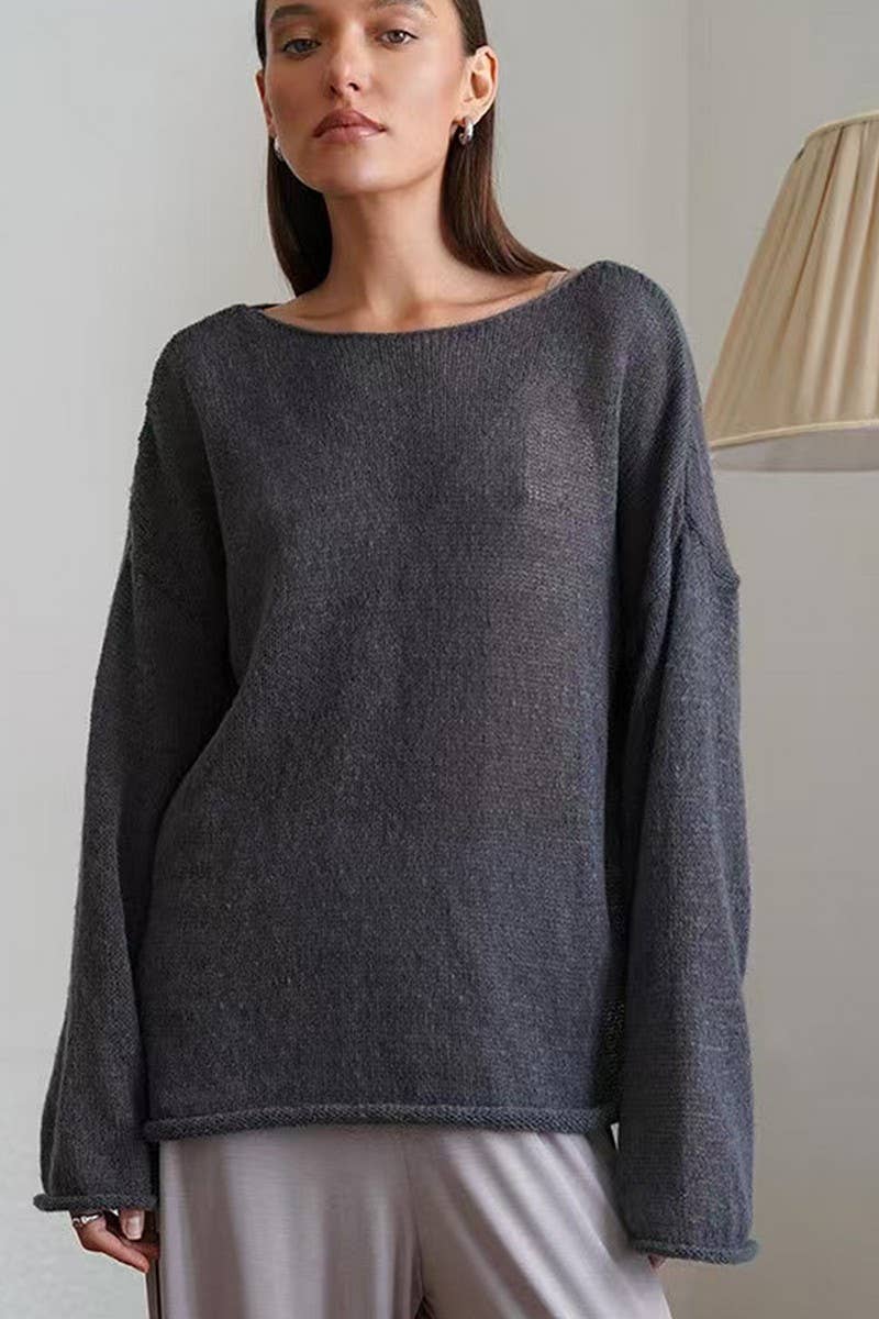 CWOSWL07647_SHEER MESH KNIT SWEATER LOOSE PULLOVER