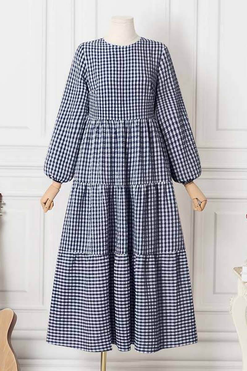 CWDMD3267_CHECKED MUSLIM PUFF SLEEVE DRESS