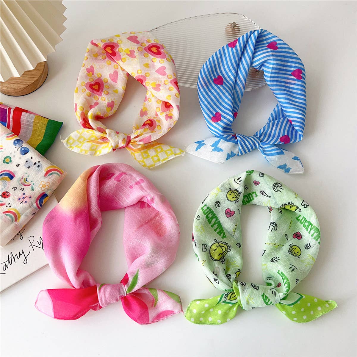 Cotton Linen Floral Square Scarf for Women