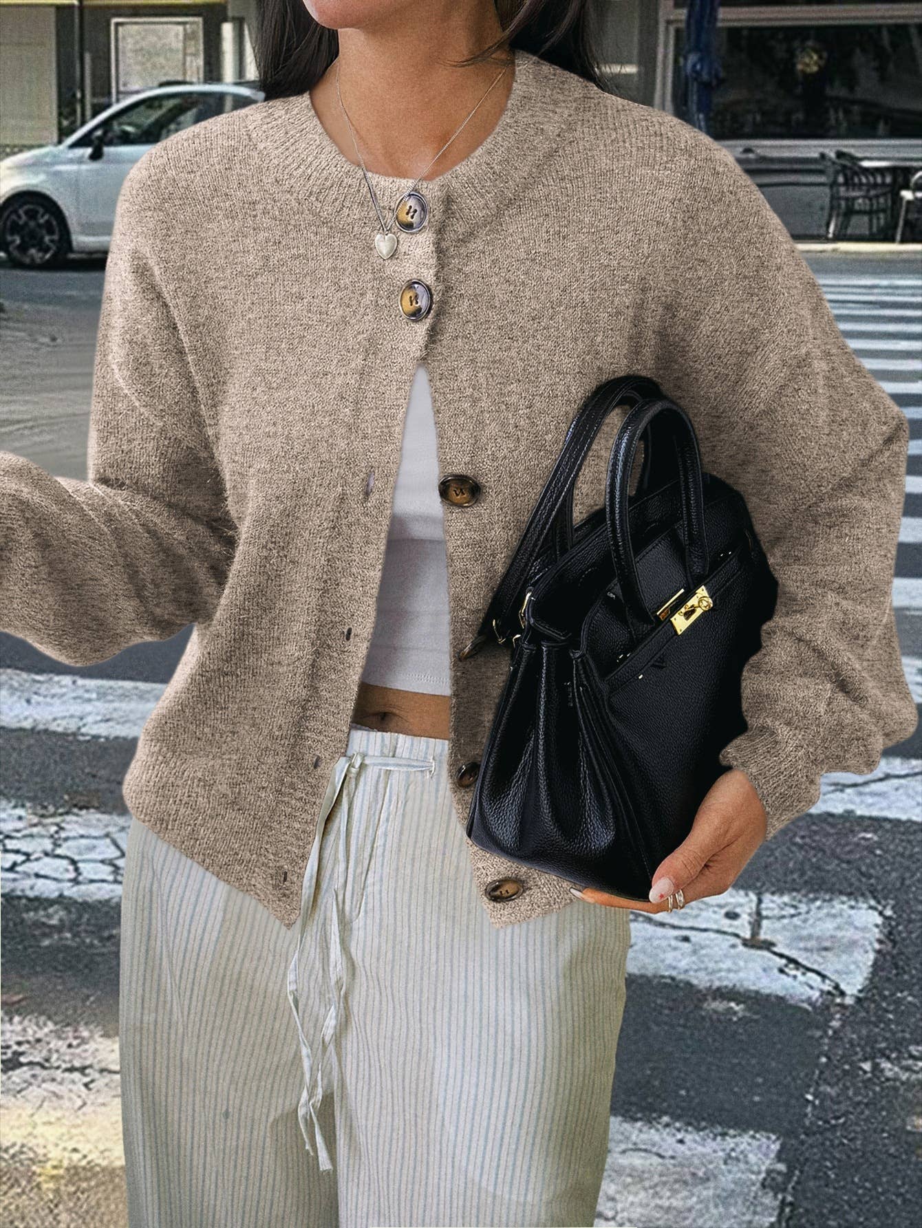 Casual simple button long-sleeved coat sweater