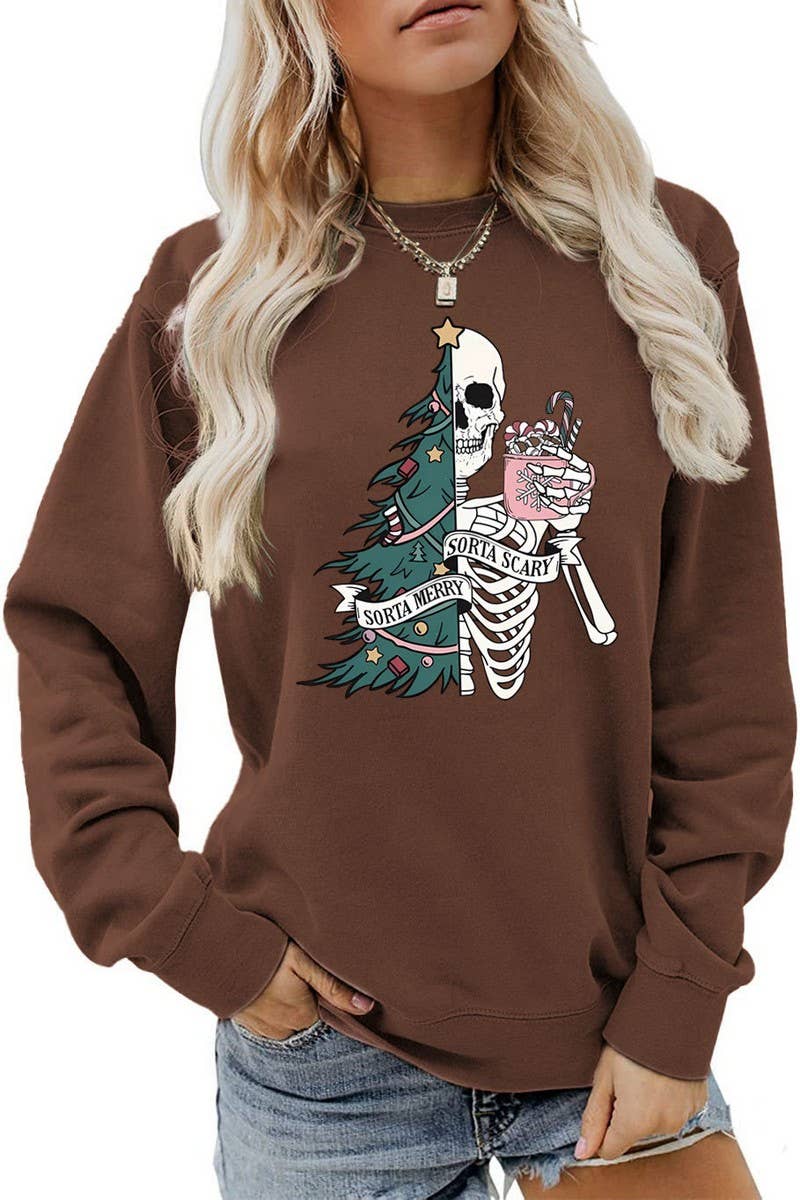 CWTBLL01328_PRINTED LOOSE PULLOVER CHRISTMAS SWEATSHIRT