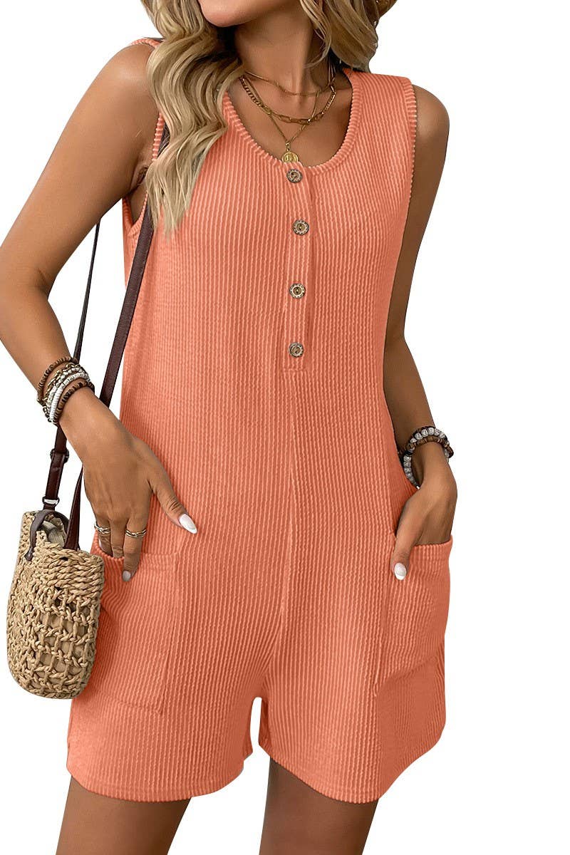 CWSJS1269_SOLID BUTTON POCKET SLEEVELESS ROMPER JUMPSUIT