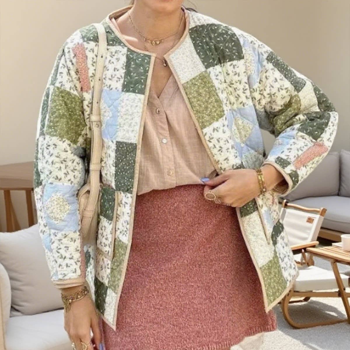 Fashionable printed loose quilted cotton jacket