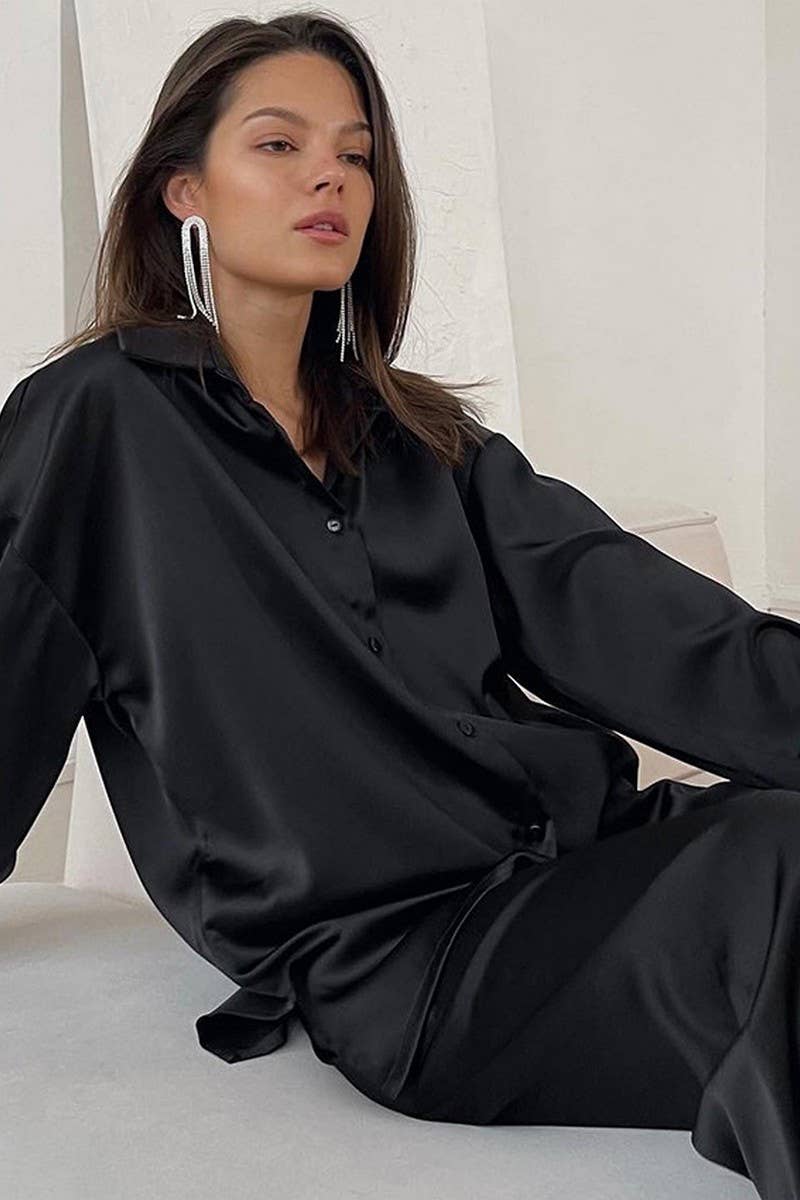 CWSPJ0338_SATIN FAUX SILK LONG SLEEVE PANTS PAJAMA SET