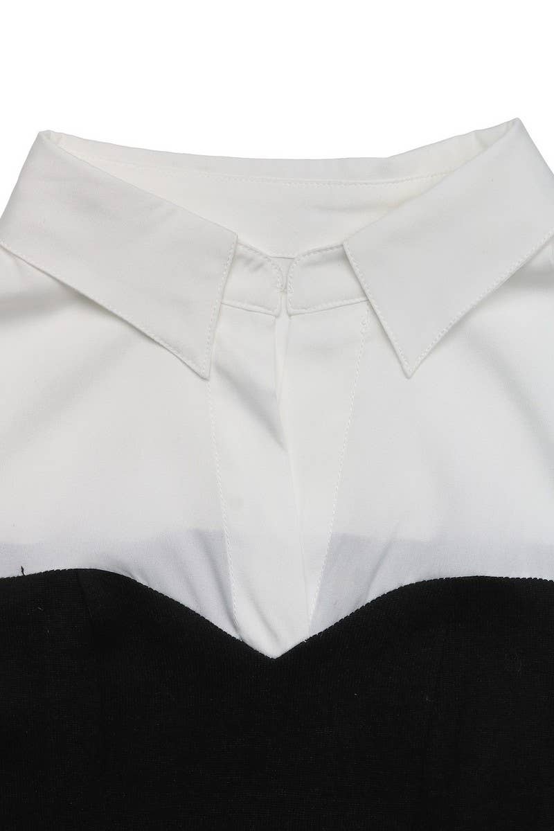 CWDSD8742_COLORBLOCK FITTED MOCK TWO PIECE DRESS