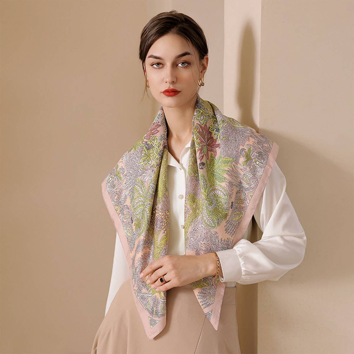 Vintage French Print Scarf ? 90cm Silk Feel Square