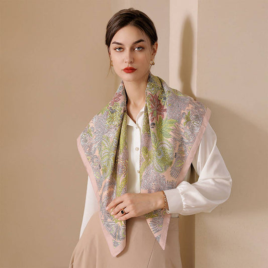 Vintage French Print Scarf ? 90cm Silk Feel Square