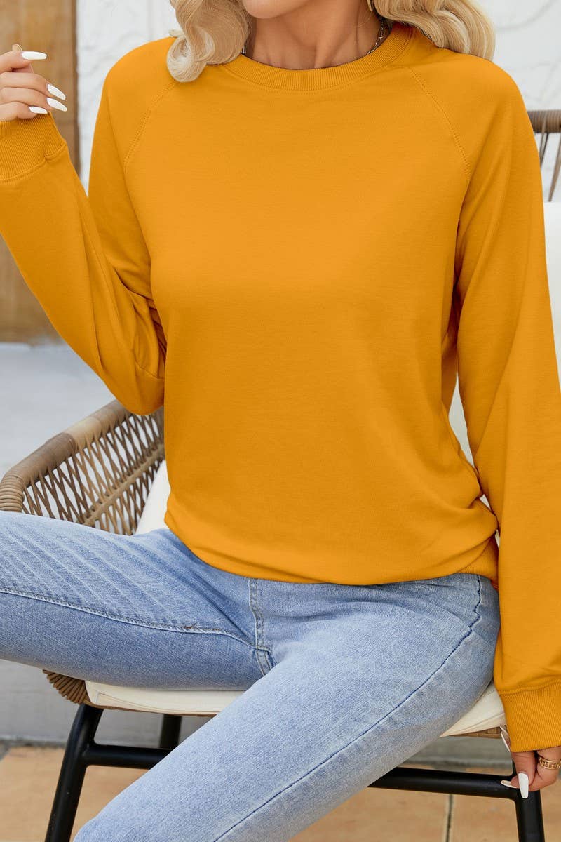 CWTBLL01327_ROUND NECK SOLID COLOR HORN SLEEVE SWEATSHIRT