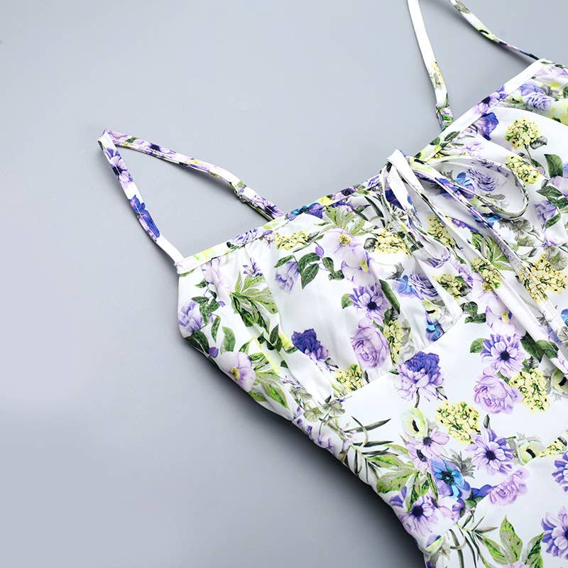 Backless Slit Maxi Flare Floral Dress