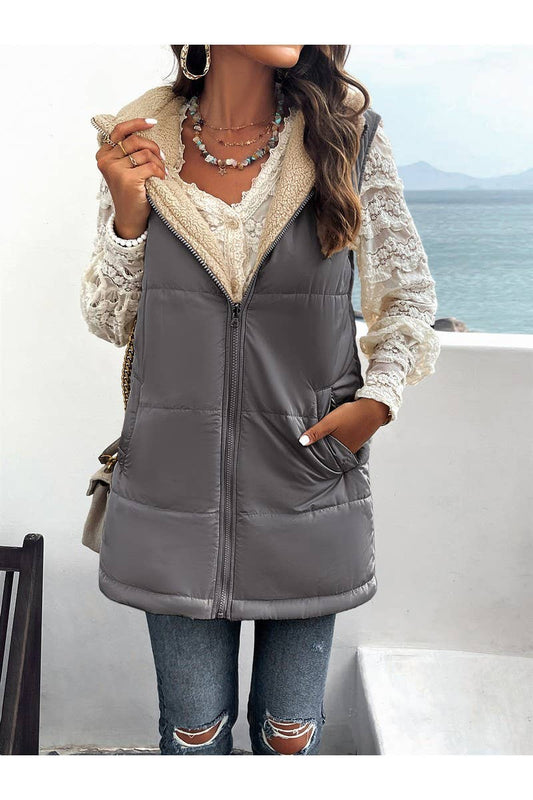 CWOJA0937_Zip Up Jacket Double Sided Warm Cardigan Vest