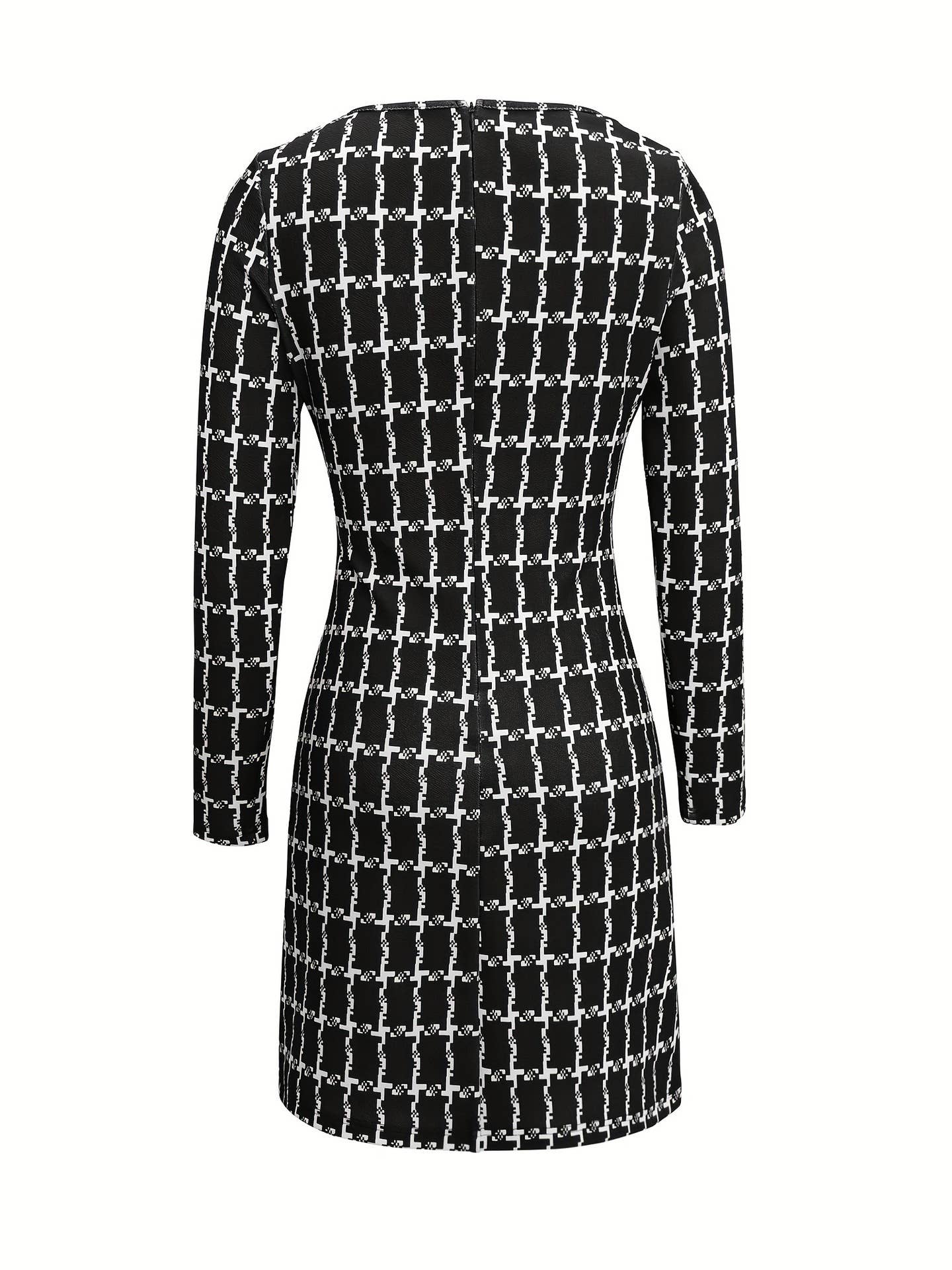Elegant commuter square collar plaid print dress