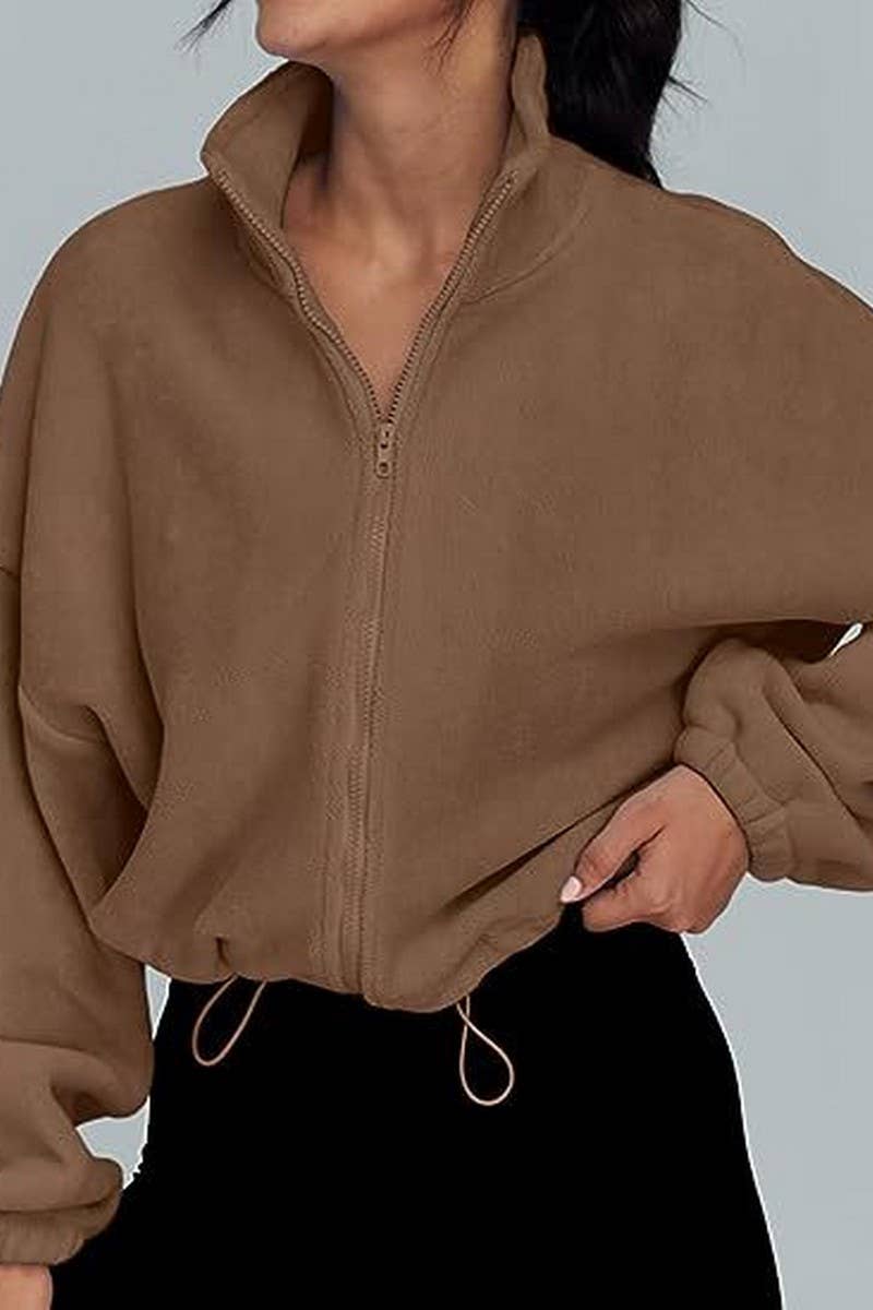 CWOBL0195_STAND COLLAR PLUSH ZIPPER CASUAL SPORTS JACKET