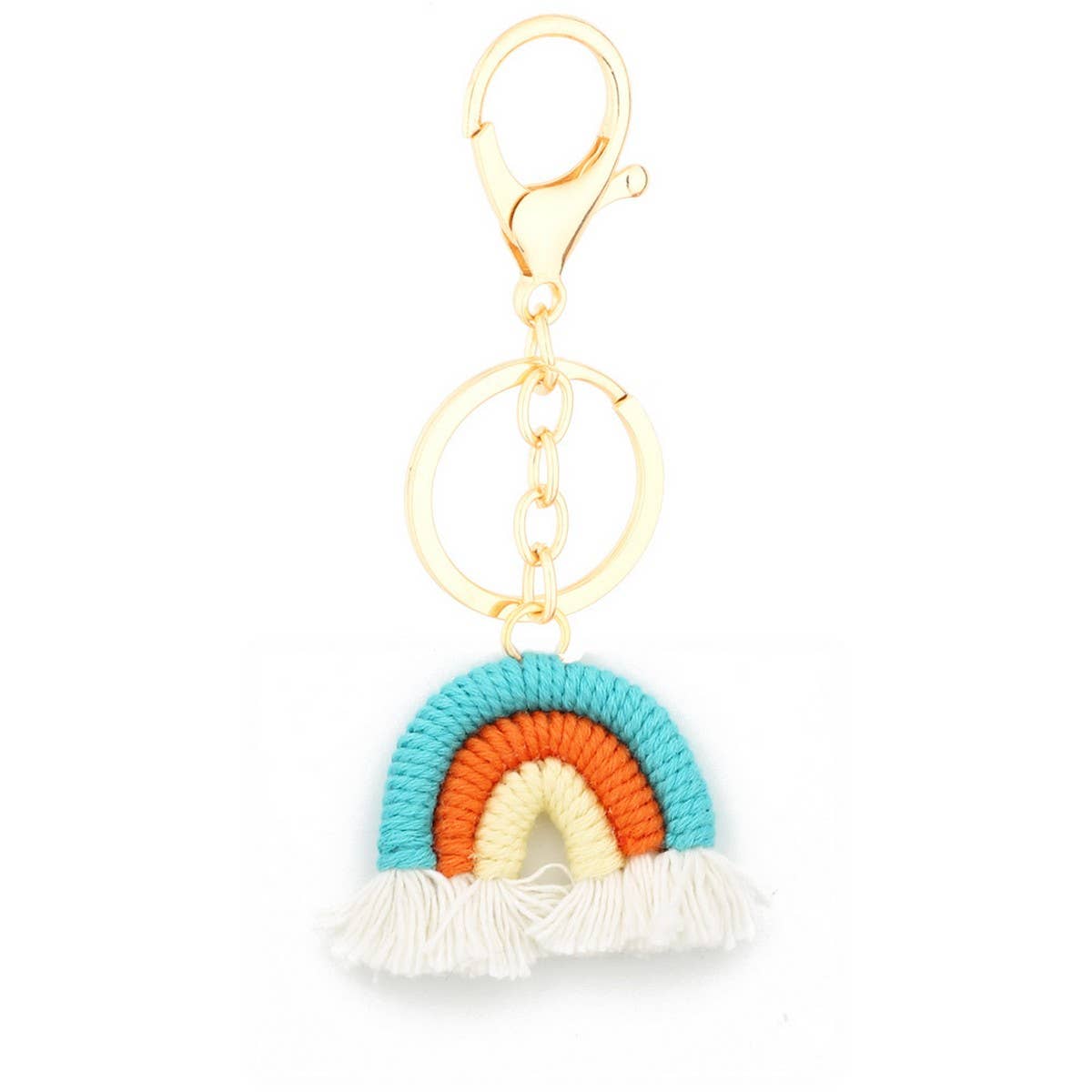 Handmade Cotton Keychain 3.8cm Rainbow Boho Pendant_CWAB5072