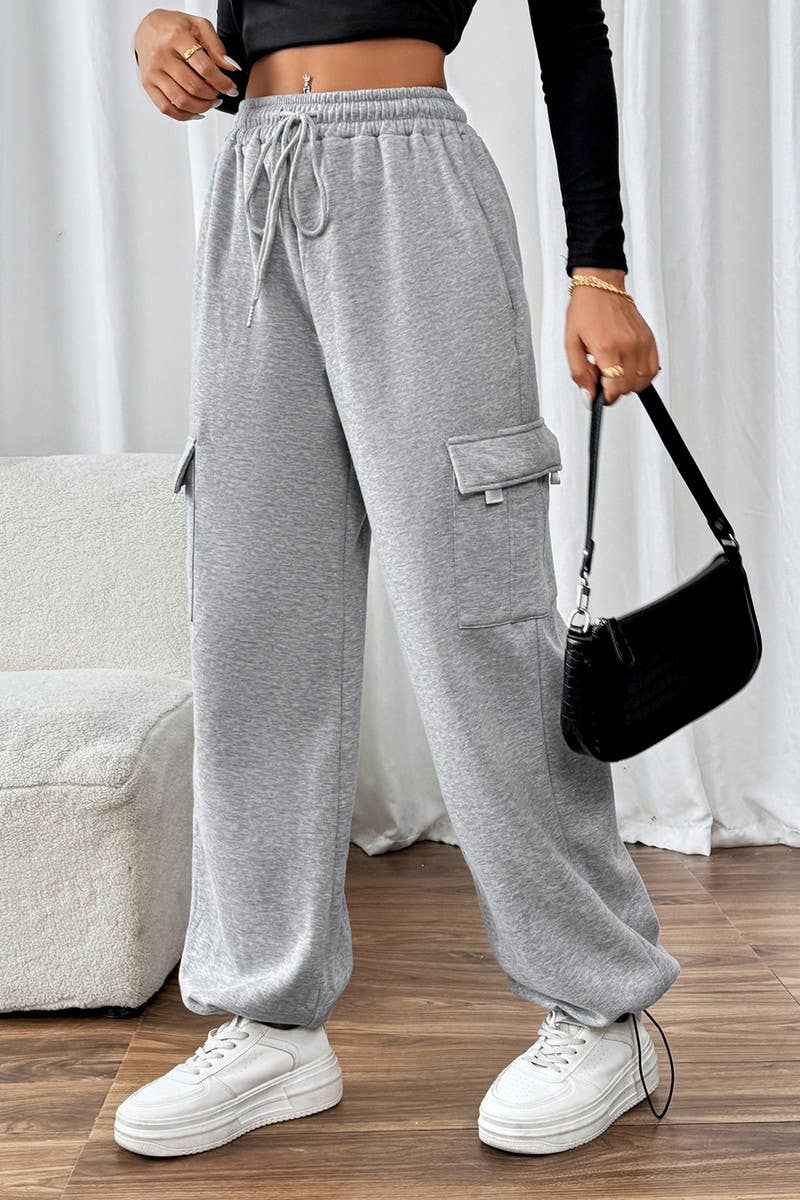 CWBLP1069_CASUAL HIGH WAIST PATCHWORK POCKET SWEATPANTS
