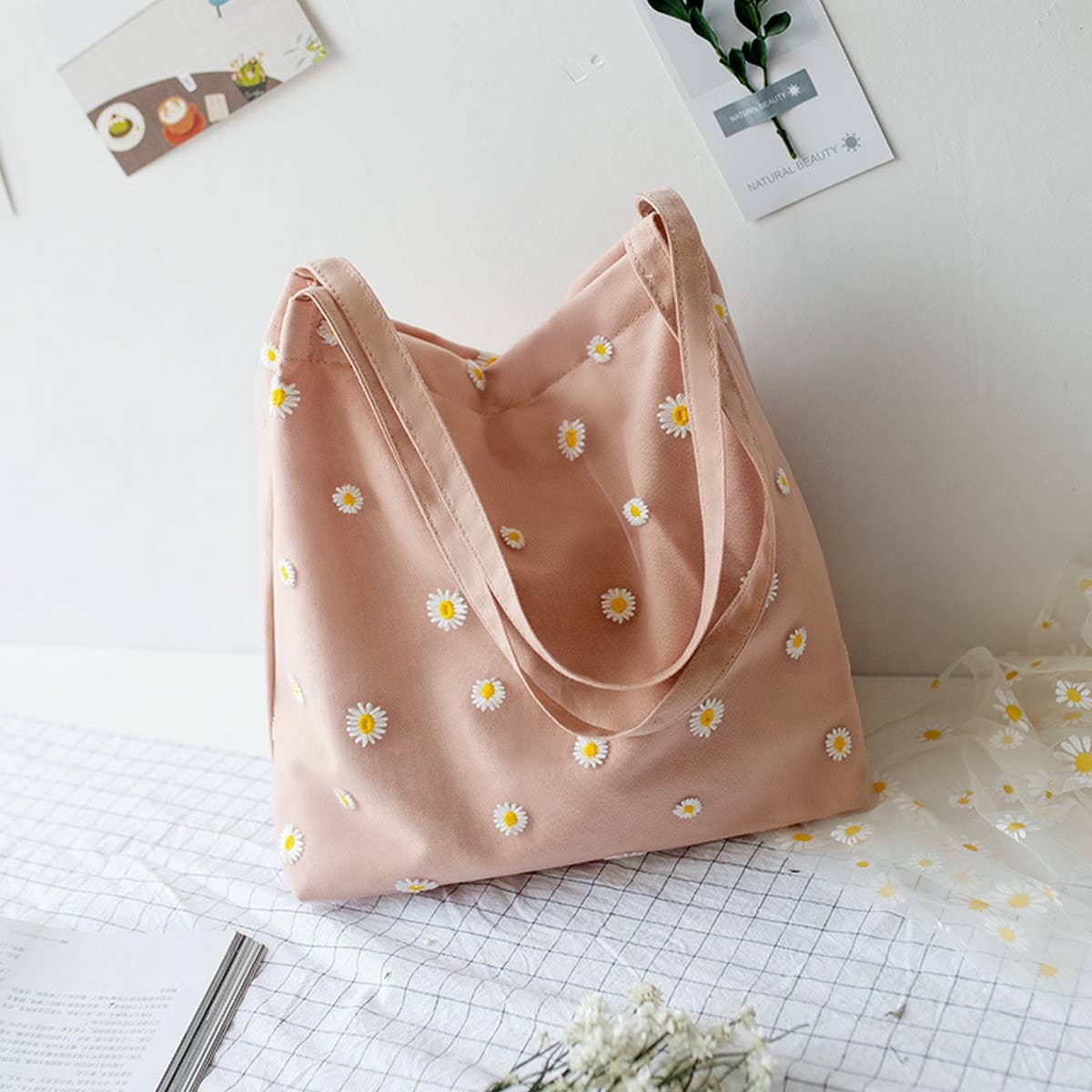 Daisy Lace Canvas Shoulder Tote for Women_CWAB5618