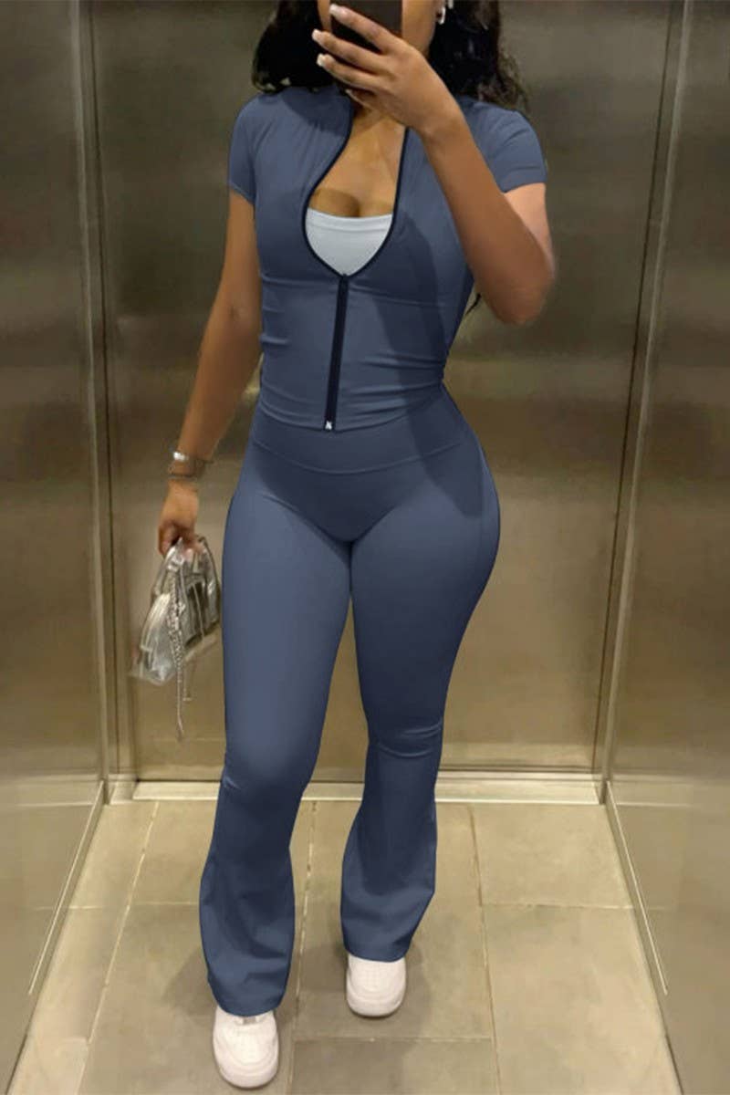 CWSTB1587_ZIPPER CARDIGAN HIGH WAIST PANTS YOGA SET