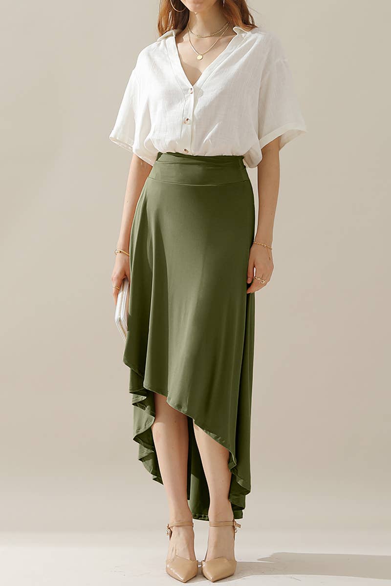 CWBLS090_OVERLAP HIGH WAIST BANDED FLARE MAXI SKIRT