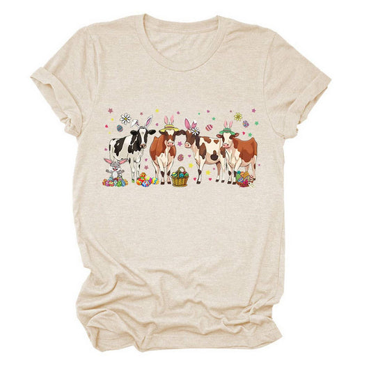 EASTER CASUAL PRINTED ROUND NECK PULLOVER T SHIRT_CWTTS0803