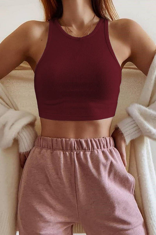 CWTTK0840_SLIM FIT NAVEL-EXPOSED COTTON RIBBED CAMISOLE TOP