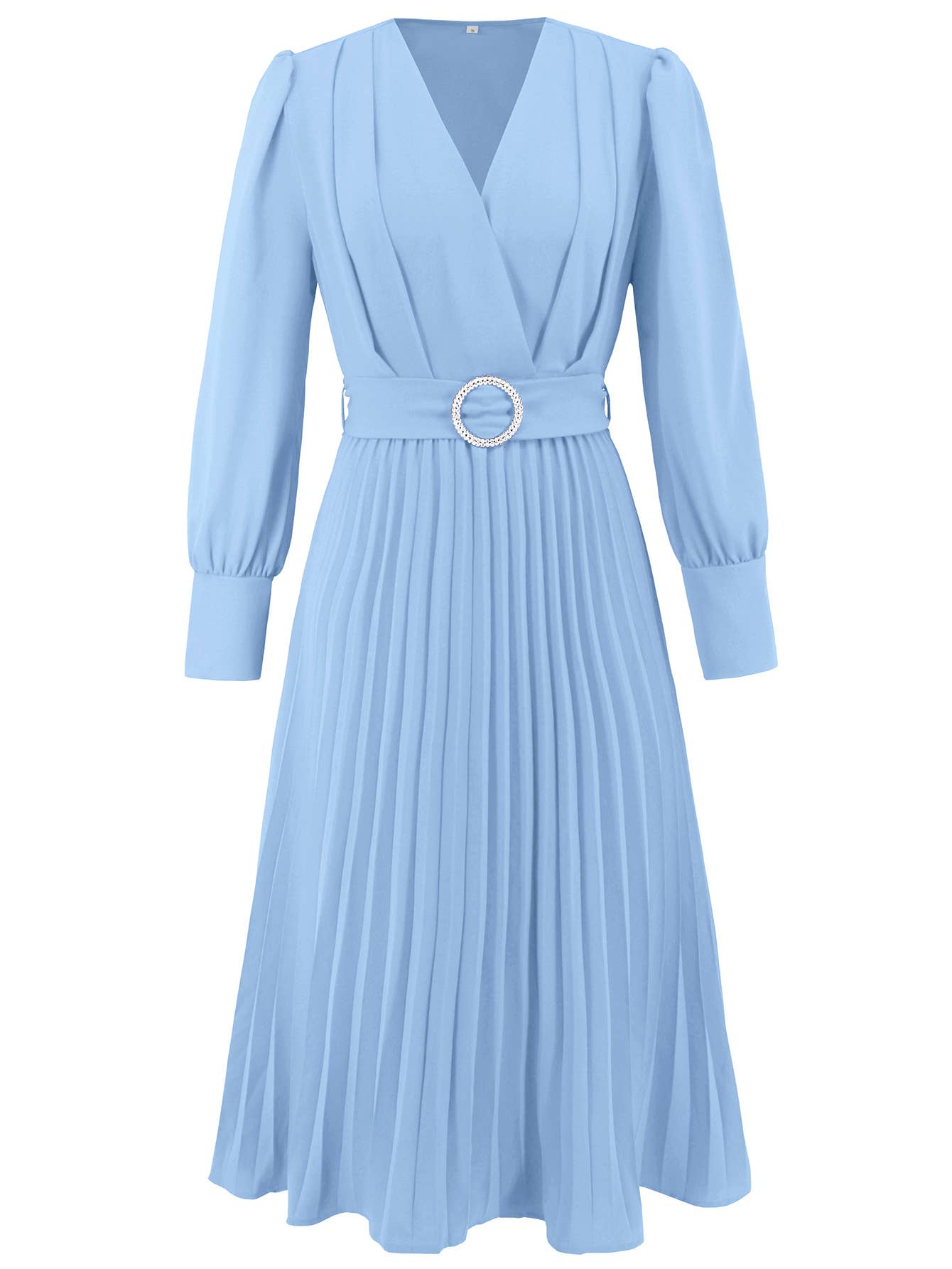 Elegant Pleated V-Neck Long Sleeve Bodycon Dress