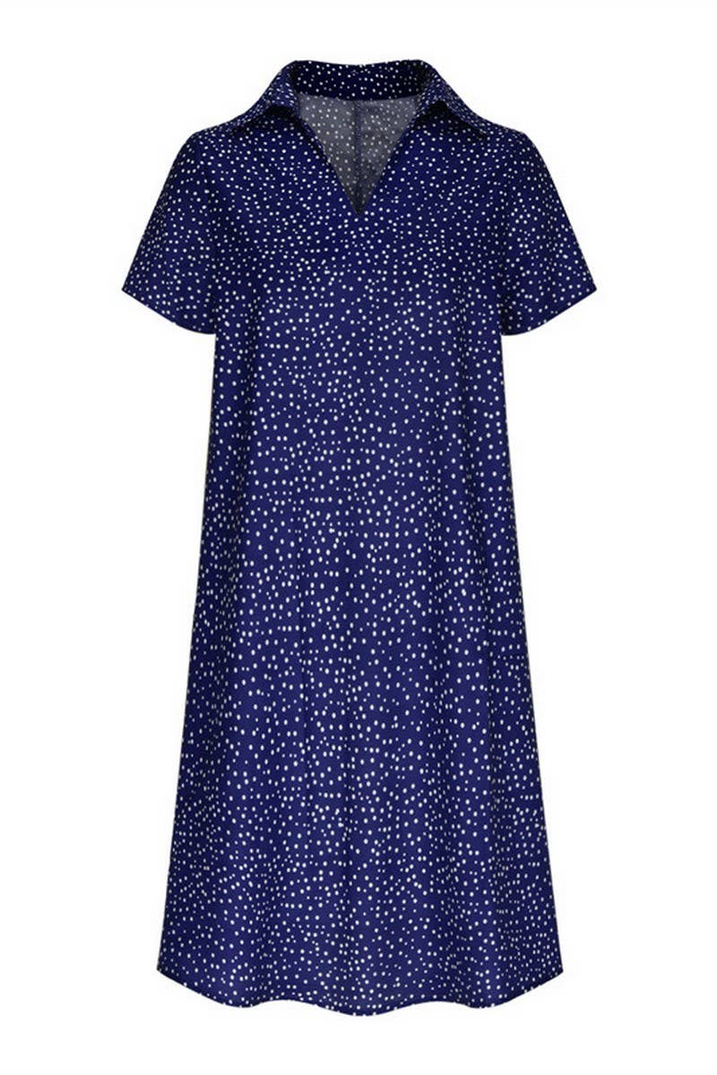 CWTDSS0060_LOOSE V-NECK PRINTED POLKA DOT SHIRT DRESS
