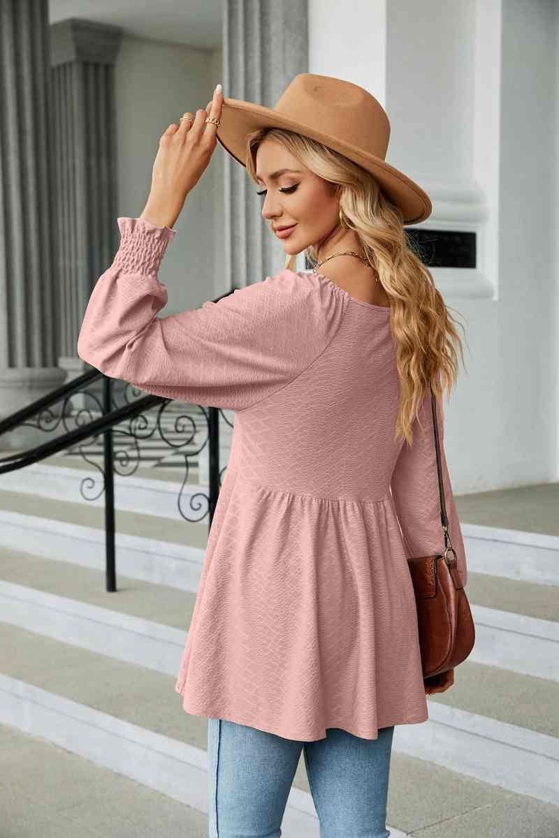CWTBLL2836_V-NECK LONG SLEEVE PATCHWORK DRESS TOP