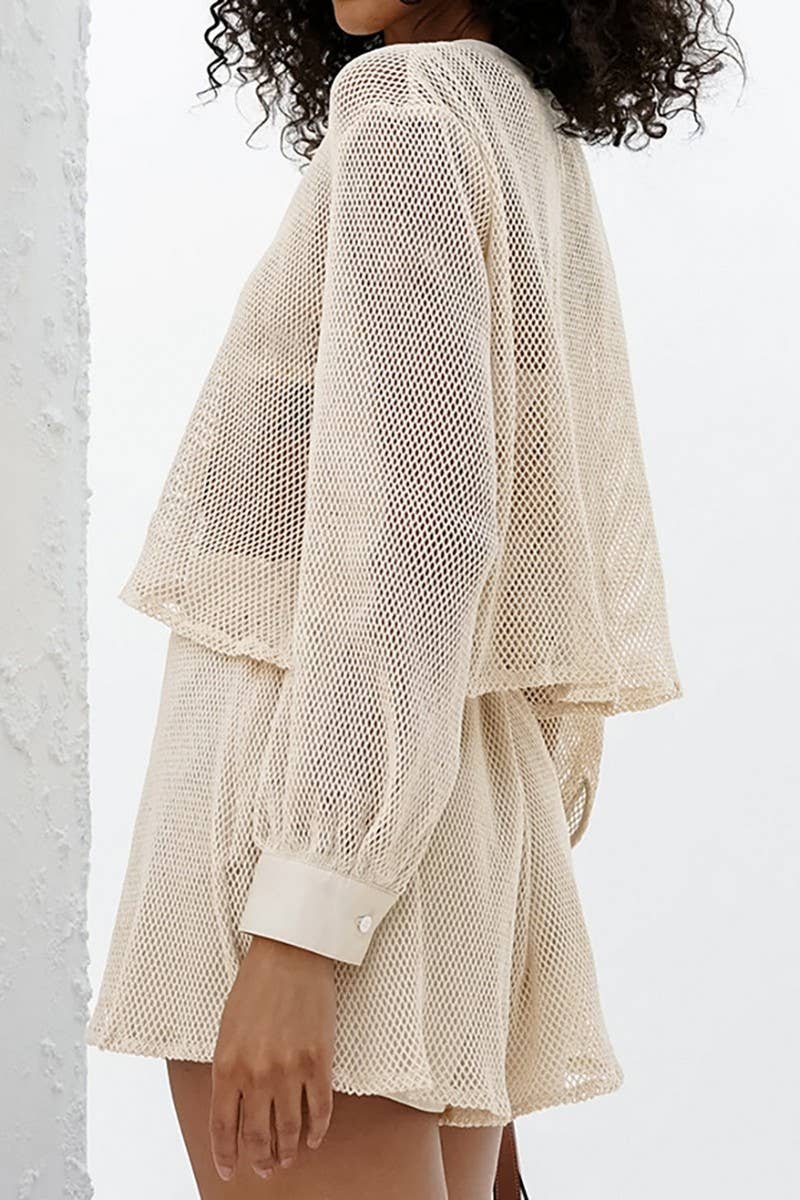 CWSTB346_PURE COTTON SEE-THROUGH LONG-SLEEVED SHORTS SUIT