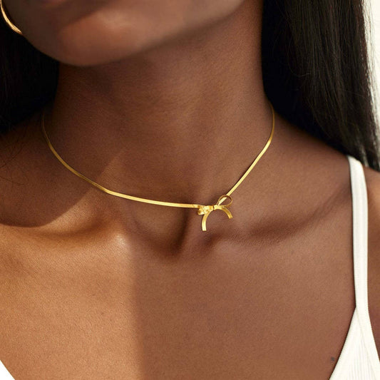 Stainless Steel Bow Clavicle Necklace_CWMM5547